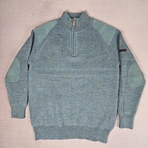 Woolovers 100% Wool Sweater Mens 2XL 1/4 Zip Pullover Knit Suede Elbow Patches